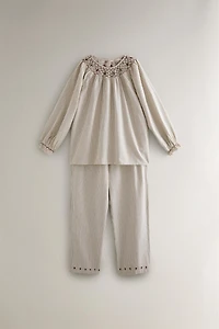 GATHERED STRIPED CHRISTMAS PAJAMA SET (SET OF 2)