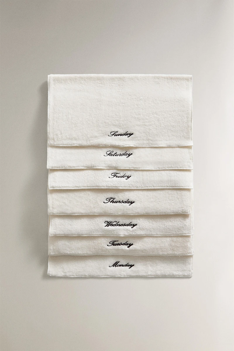 PACK OF COTTON HAND TOWELS WITH DAYS OF THE WEEK (PACK OF 7)