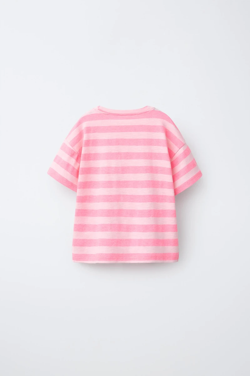 STRIPED T-SHIRT WITH FLOWER PATCH