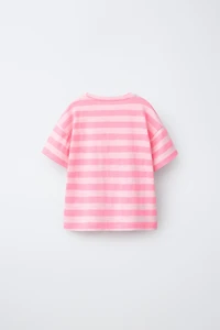 STRIPED T-SHIRT WITH FLOWER PATCH