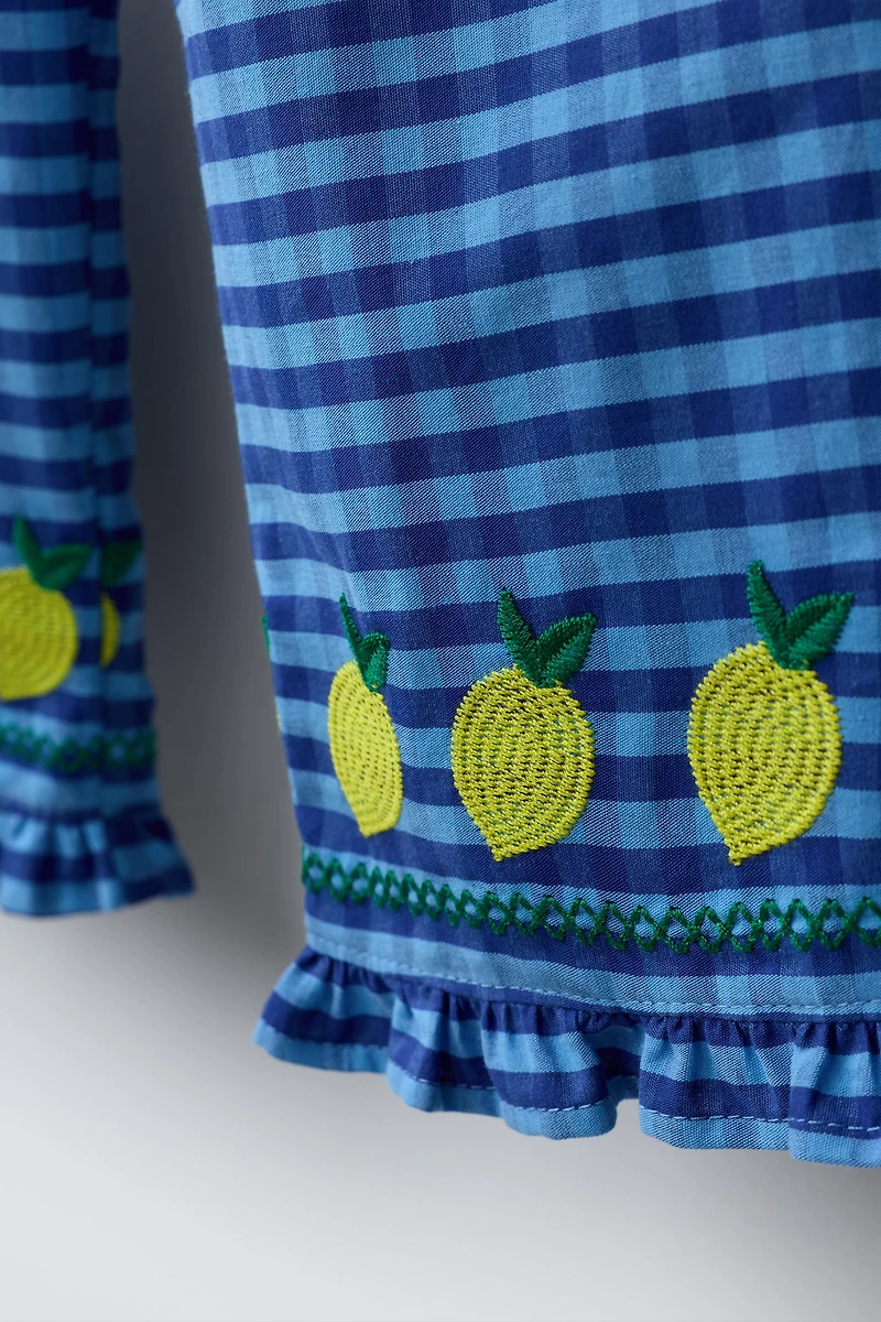 JUPE-CULOTTE À CARREAUX VICHY ET CITRONS BRODÉS CASA LAWA X ZARA KIDS