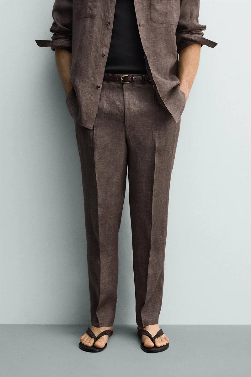 100% LINEN REGULAR FIT PANTS