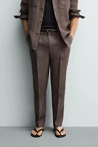 100% LINEN REGULAR FIT PANTS