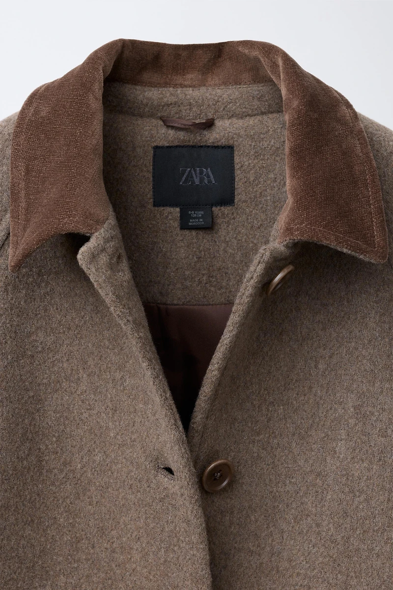 MANTEAU CONTRASTANT EN VELOURS AVEC LAINE