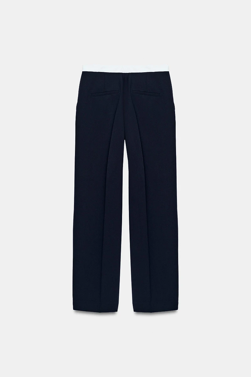CONTRAST WAIST STRAIGHT LEG PANTS