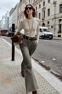 BELL SLEEVE POINTELLE KNIT SWEATER