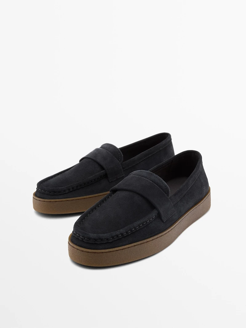 Split leather loafers with caramel sole