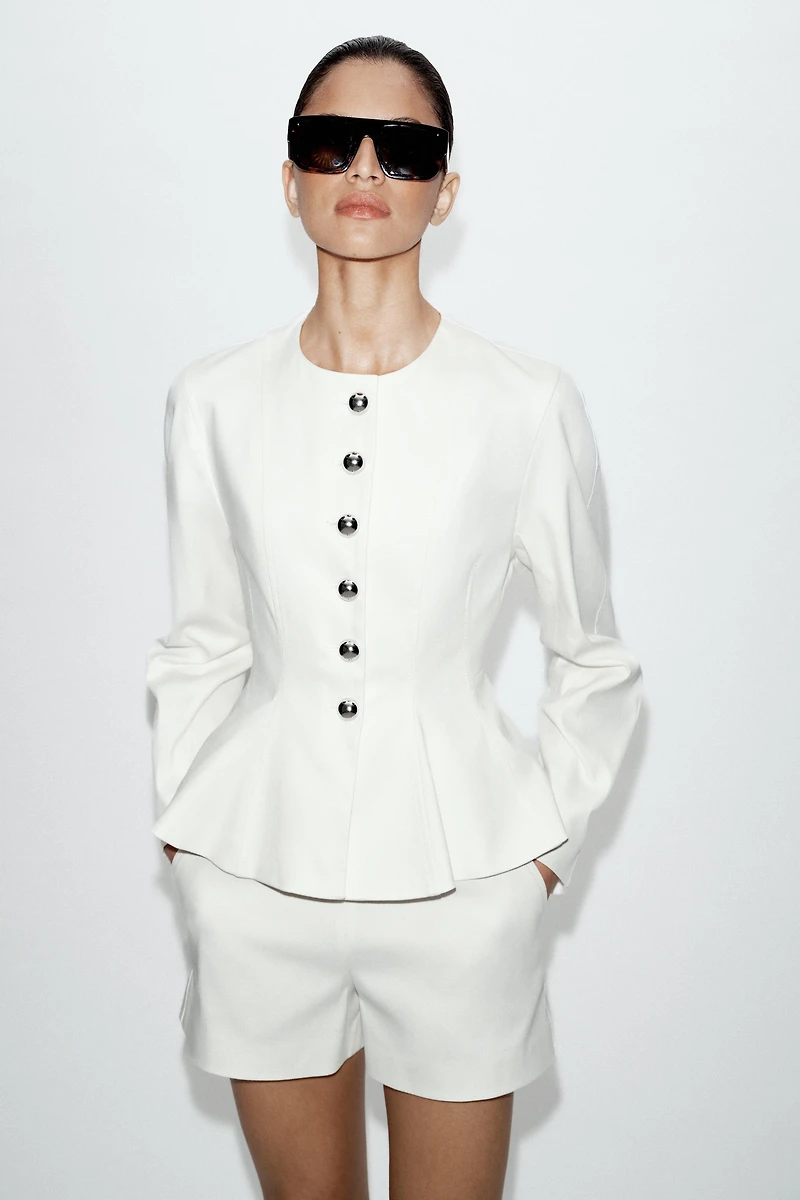 PEPLUM BLAZER WITH METAL BALL BUTTONS