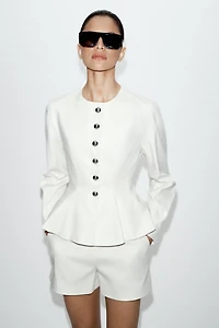 PEPLUM BLAZER WITH METAL BALL BUTTONS