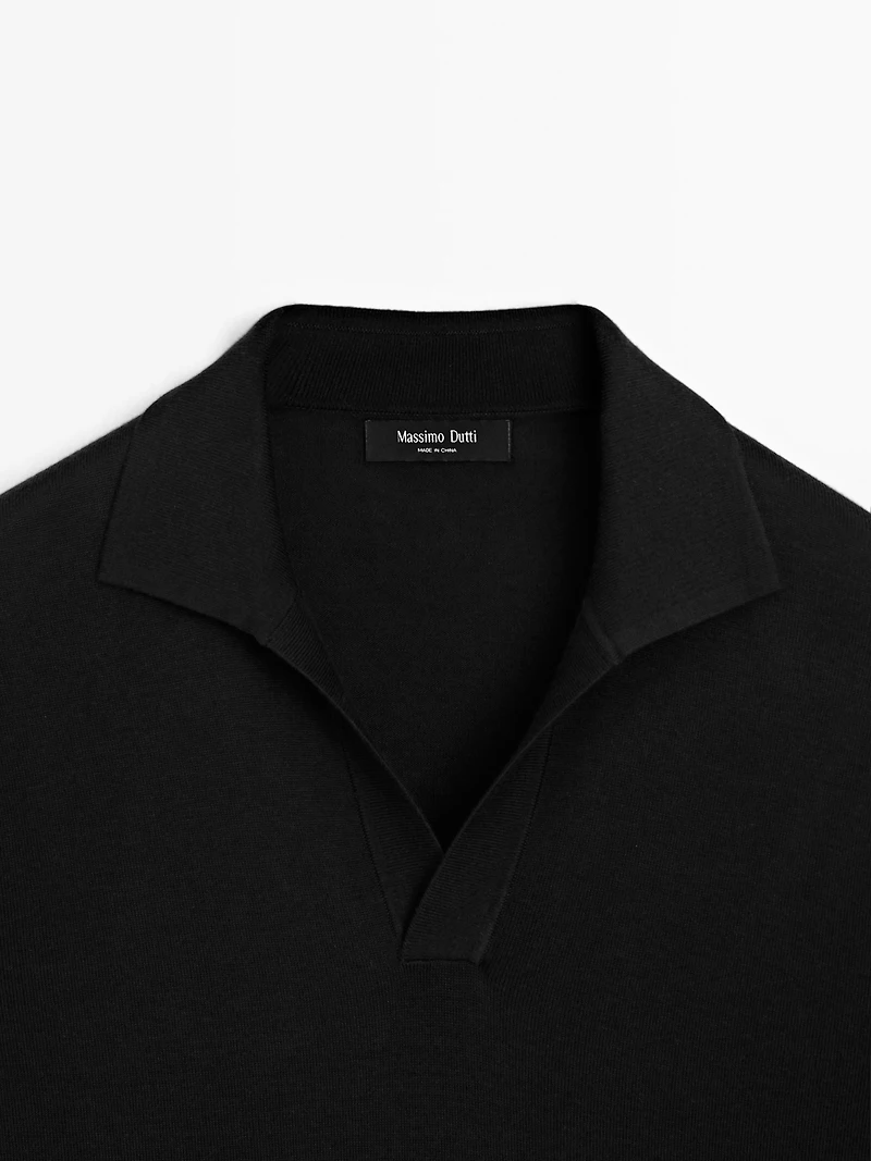 V-neck knit polo sweater