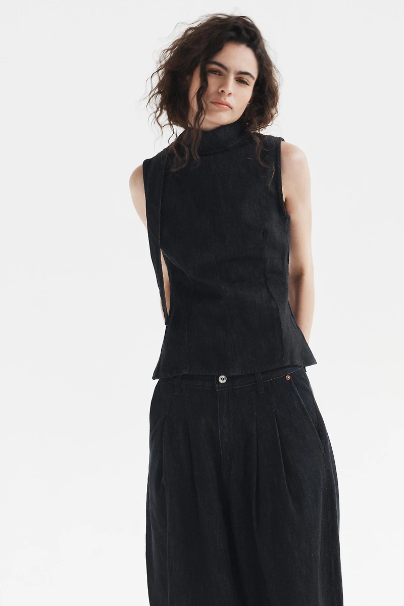 TRF DENIM HALTER TIE TOP