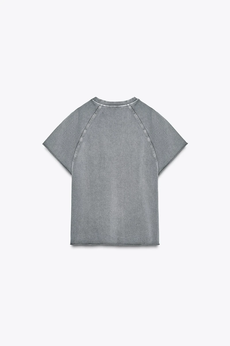 WASHED EFFECT TEXT PLUSH SWEATSHIRT