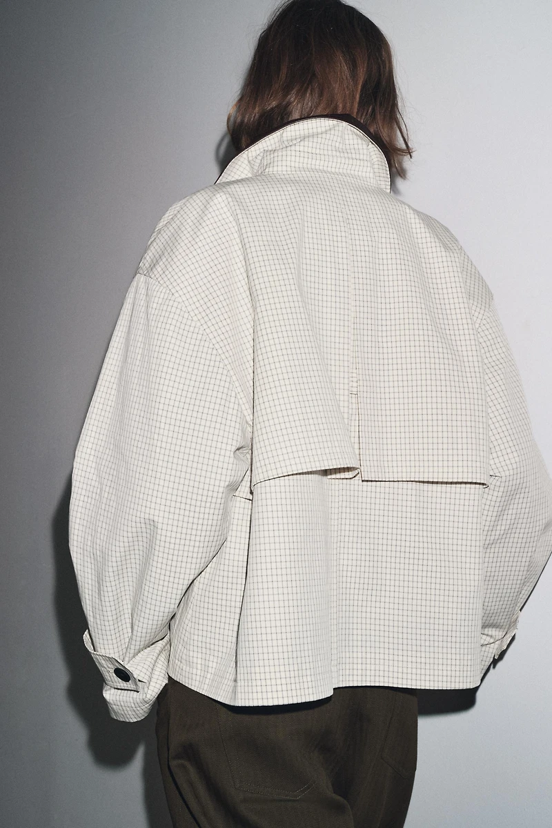 ZW COLLECTION FAUX LEATHER COLLAR SHORT TRENCH COAT