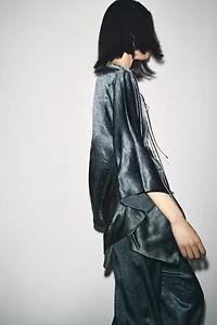 ZW COLLECTION SATIN EFFECT CAPE SHIRT