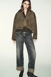 OVERSIZED FAUX SUEDE HOODED BOMBER JACKET