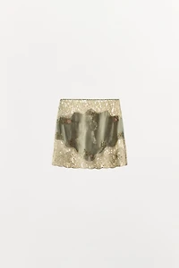 FLORAL EMBROIDERED BEADED MINI SKIRT