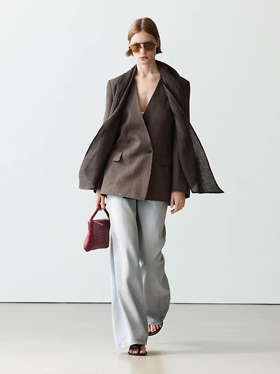 100% linen melange scarf blazer