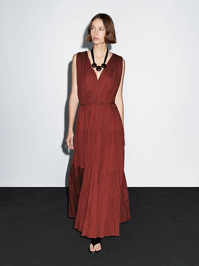 Robe longue plissée 100 % coton