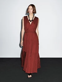 100% cotton long pleated dress