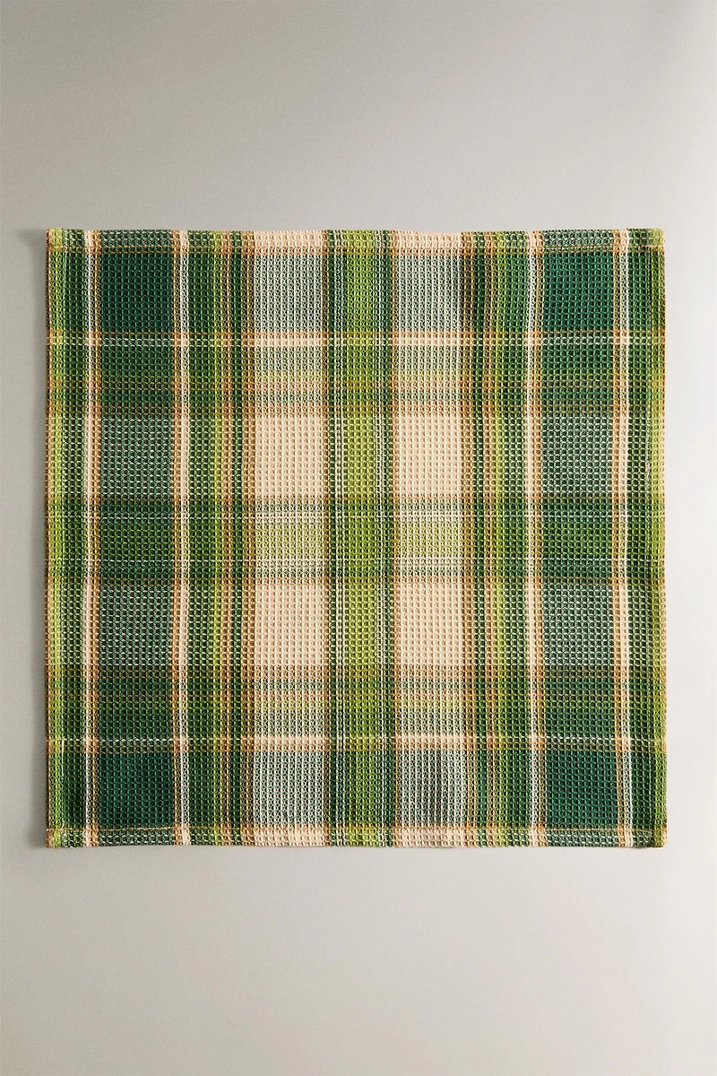 SET OF CHECK WAFFLE-KNIT KITCHEN TOWELS (SET OF 3)
