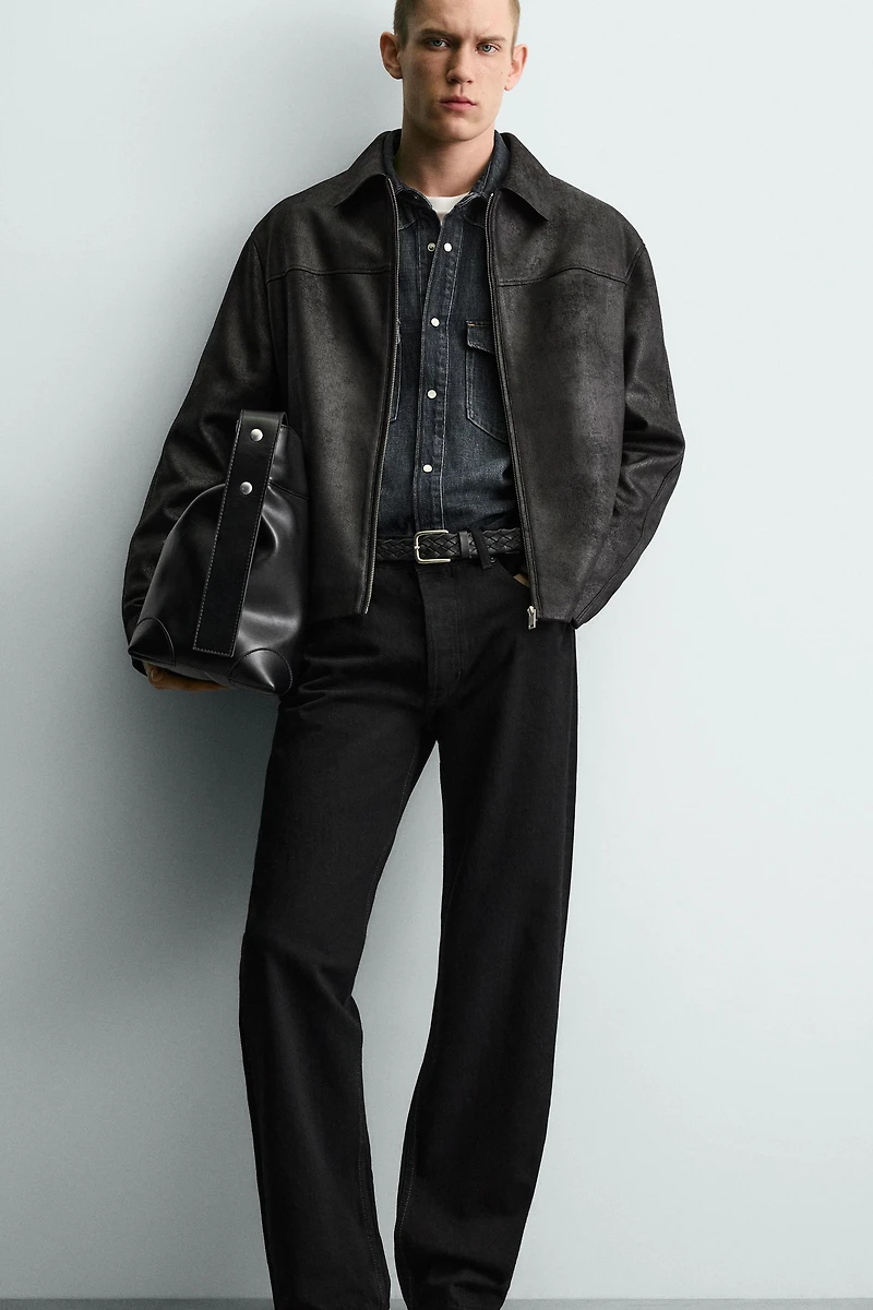 WASHED FAUX LEATHER JACKET