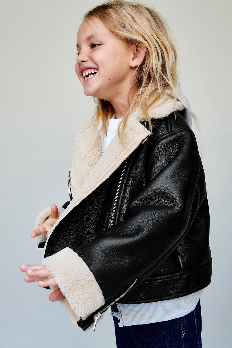FAUX LEATHER SHEARLING JACKET