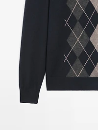 Knit sweater with argyle detailing