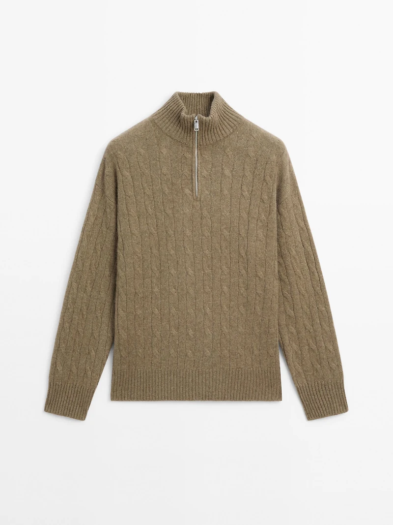 100% cashmere high neck sweater with zip
