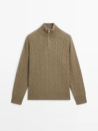 100% cashmere high neck sweater with zip