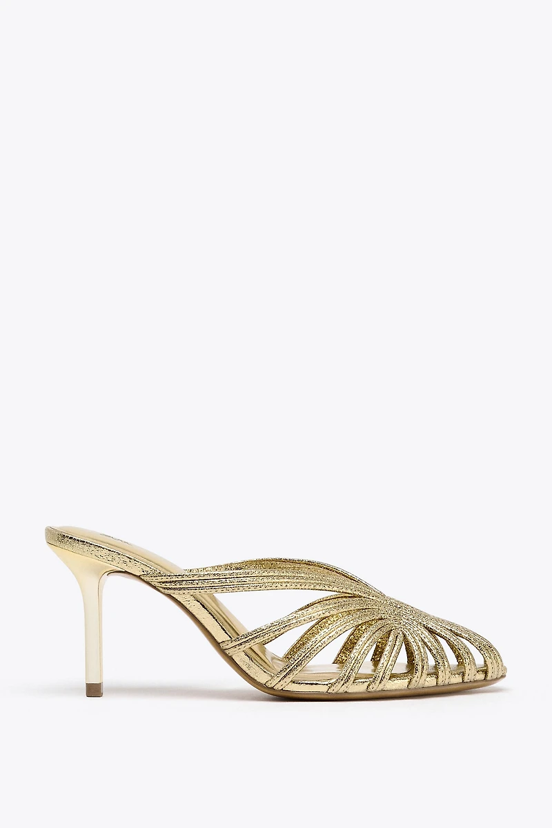 METALLIC EFFECT STILETTO HEEL SANDALS