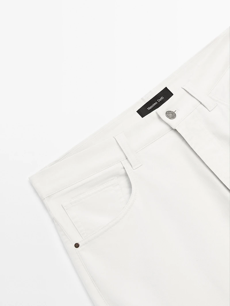 Lightweight tapered fit denim-effect trousers