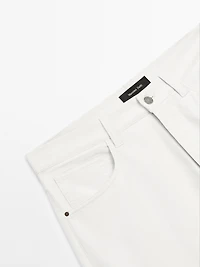 Lightweight tapered fit denim-effect trousers