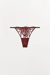 EMBROIDERED LACE THONG