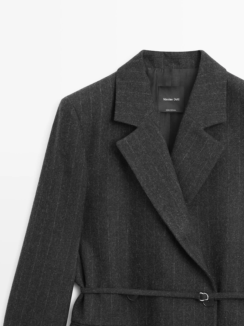 Blazer long à rayures en laine mélangée