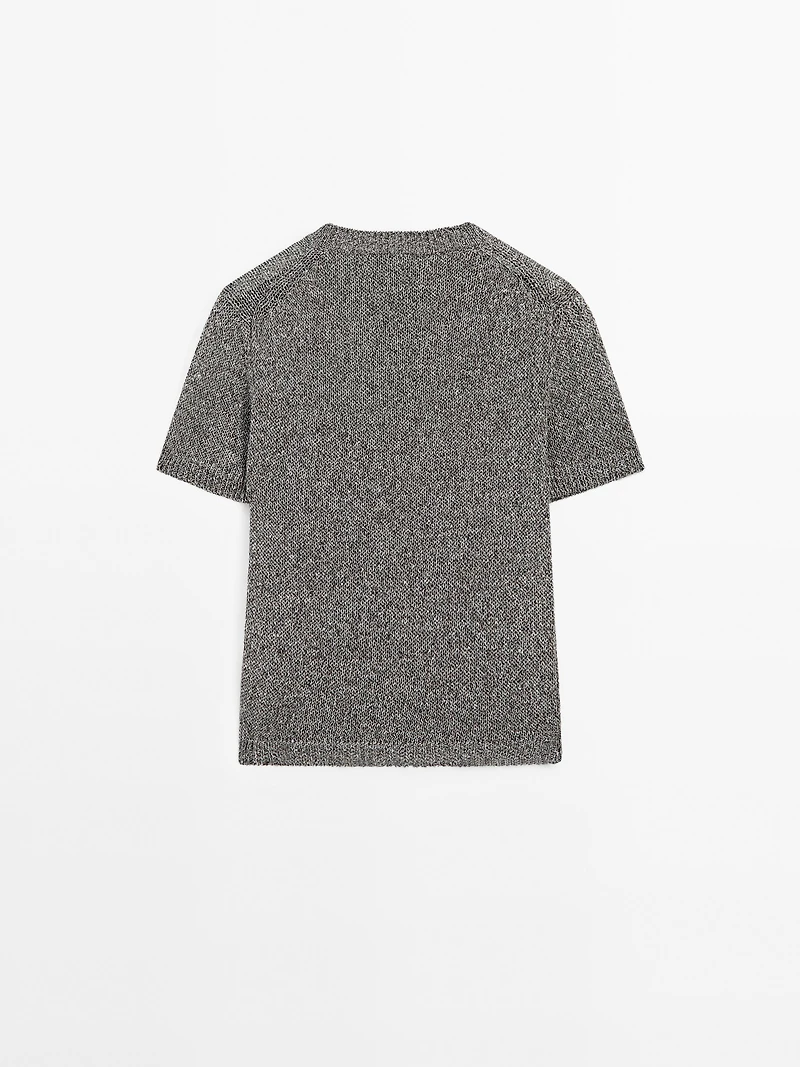 Metallic short sleeve knit sweater