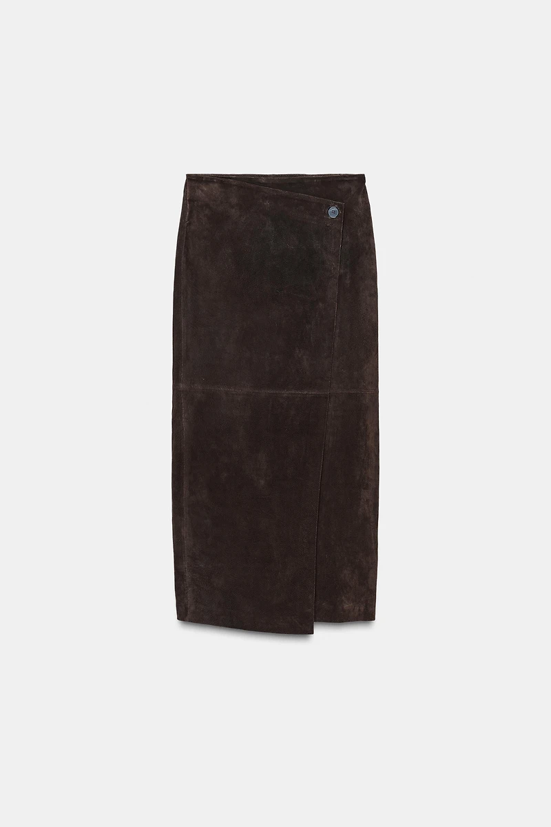 100% LEATHER WRAP MIDI SKIRT