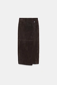 100% LEATHER WRAP MIDI SKIRT