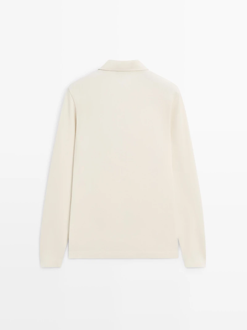 Long sleeve mercerised cotton piqué polo shirt