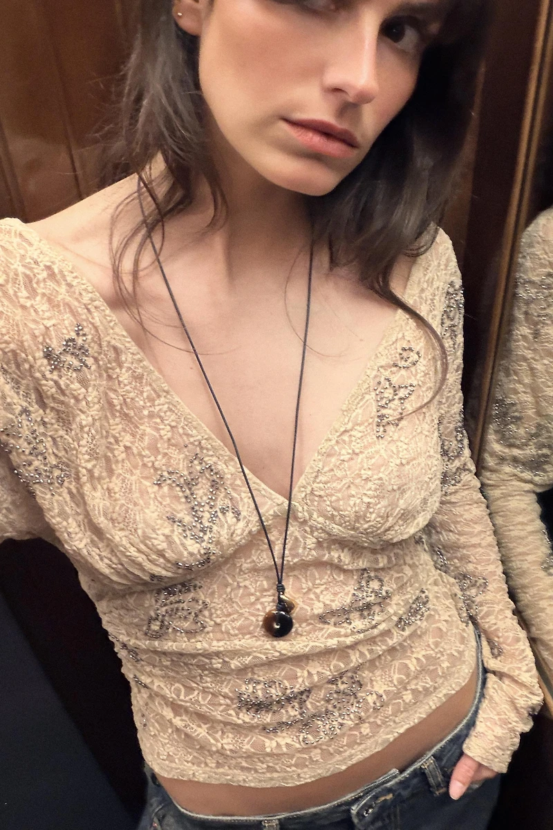 BEADED EMBROIDERED TOP