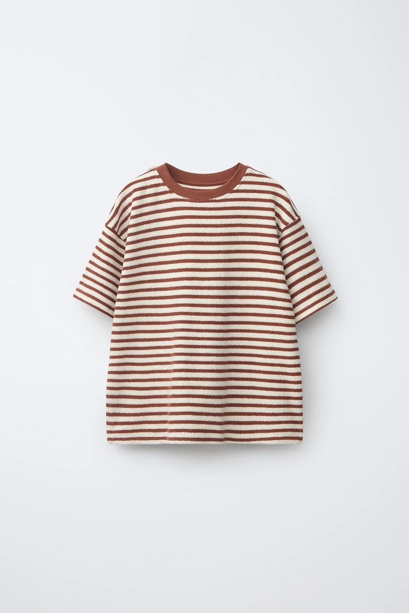 TOWEL EFFECT STRIPED T-SHIRT AND BERMUDA SET