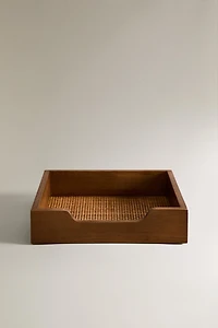 WOOD AND RATTAN NAPKIN HOLDER