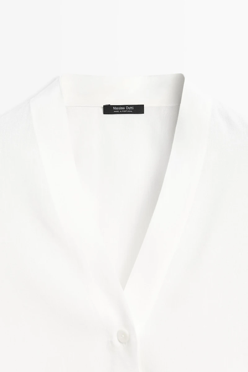 Flowing linen-blend V-neck shirt
