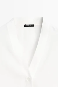 Flowing linen-blend V-neck shirt