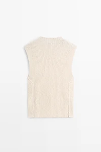 Linen blend openwork mock turtleneck top - LIMITED EDITION