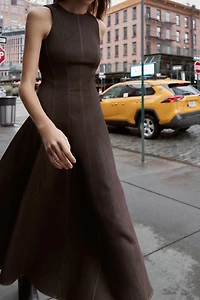 CONTRAST TOPSTITCH MIDI DRESS