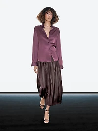 Pintuck midi skirt with waxed finish