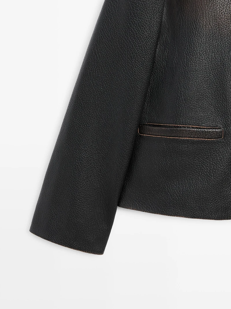 Blouson court en cuir nappa
