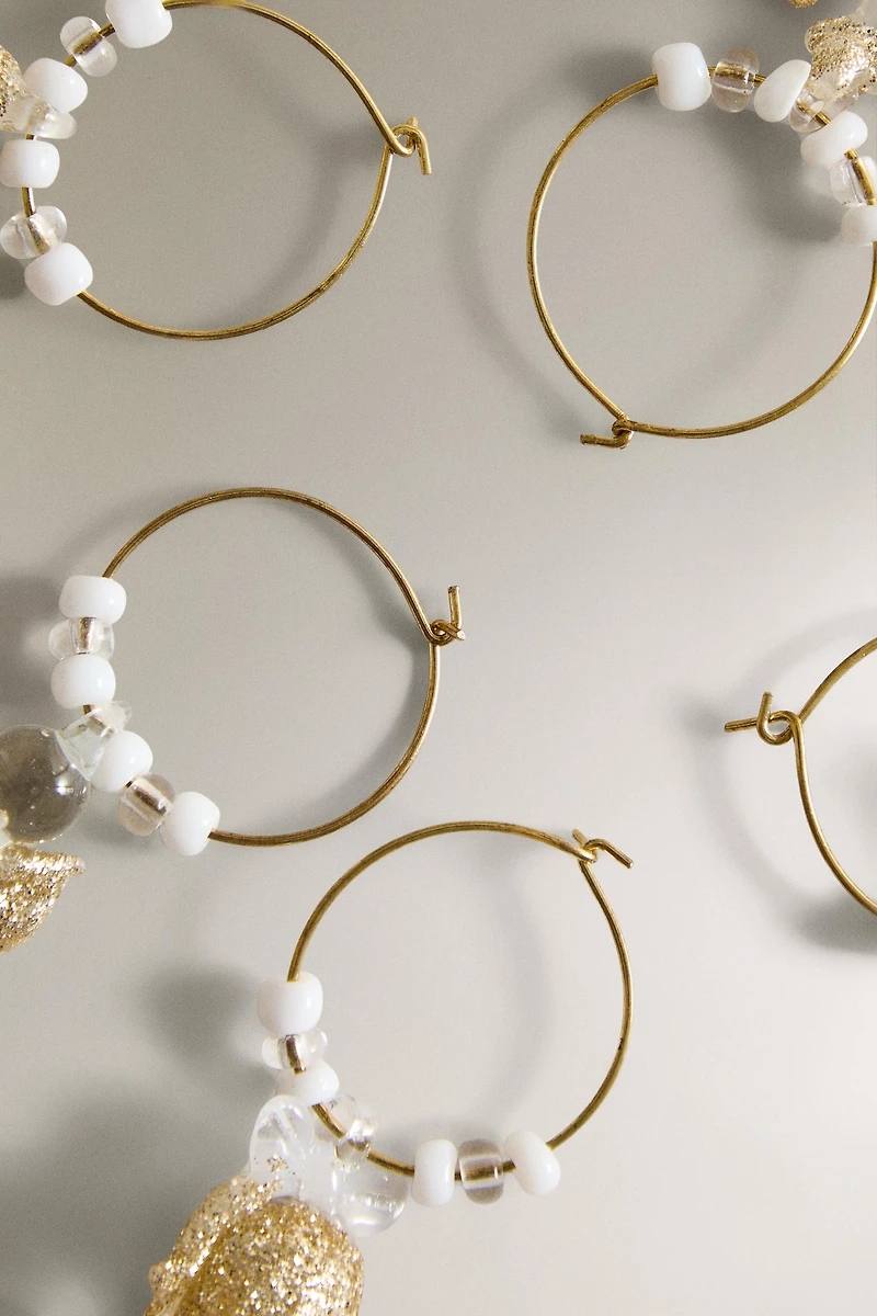 SET OF SHINY CHRISTMAS GLASS RING MARKERS (SET OF 6)