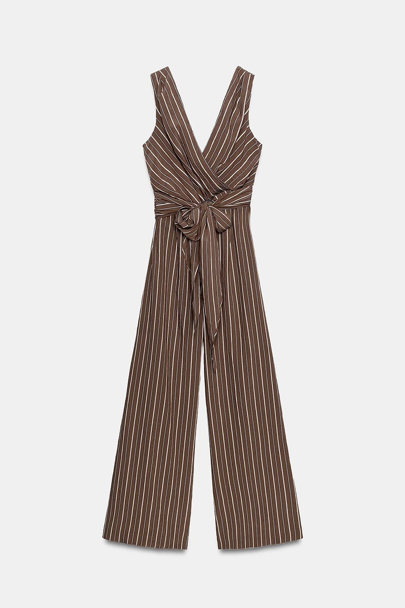 STRIPED BELTED JUMPSUIT
