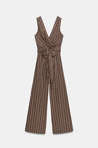 STRIPED BELTED JUMPSUIT